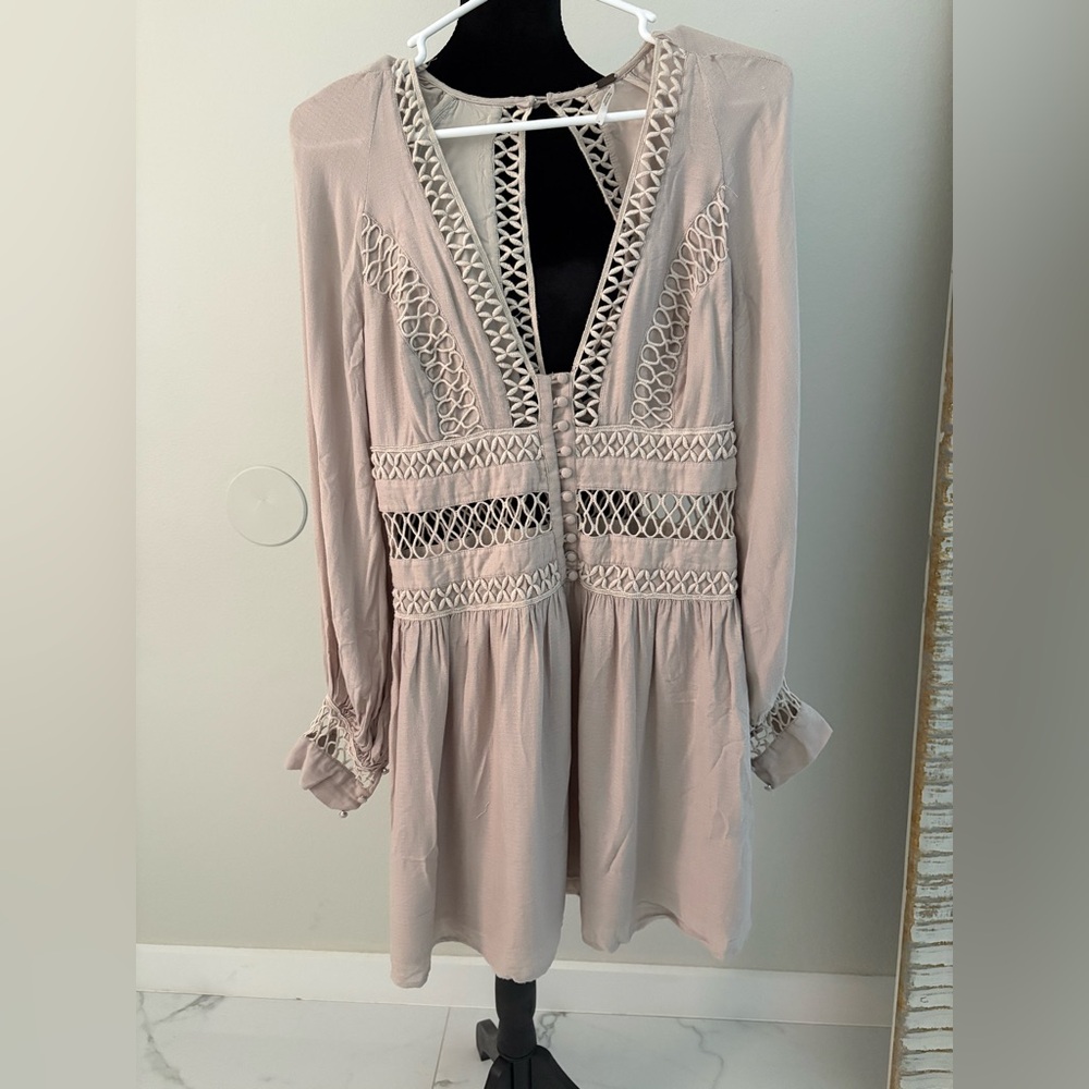 Free People Blush Pink Midi Dress with Crochet Insets